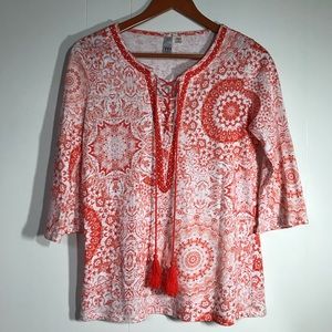 Cotton blend top with beaded accents